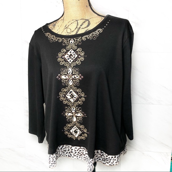 Alfred Dunner Tops - Alfred Dunner Black Animal Print Embellished Top Size Petite XL, NWOT